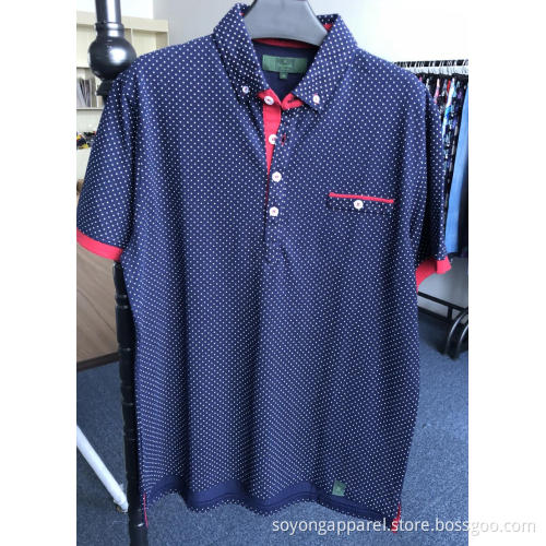 Men's Cotton Polyester Dot Printed Chest Pocket Polo